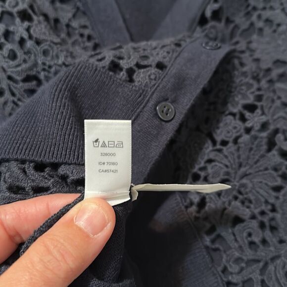LOFT M Navy Blue Lace Crochet Button Front Knit Cardigan - Picture 11 of 12